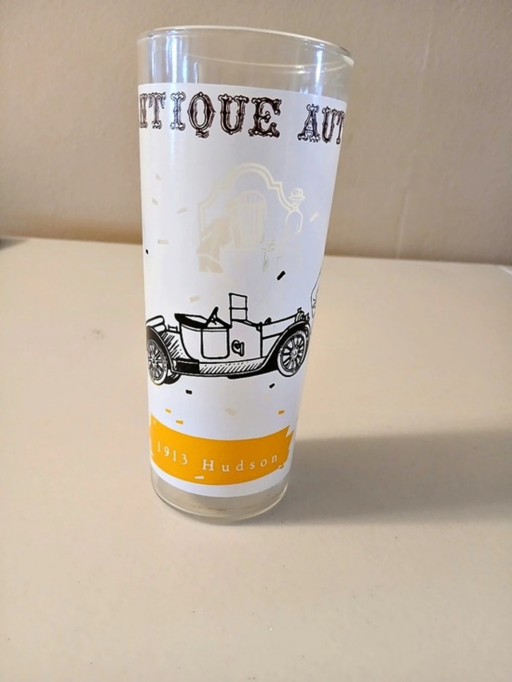 Anchor Hocking Antique Autos 1913 Hudson Frosted Tumbler Clear & White